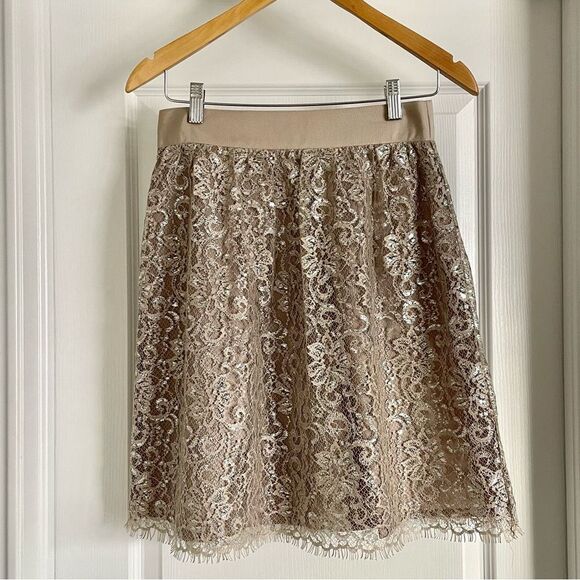 J. Crew Lace Skirt in Gold Metallic Holiday Size 2 - Picture 5 of 14